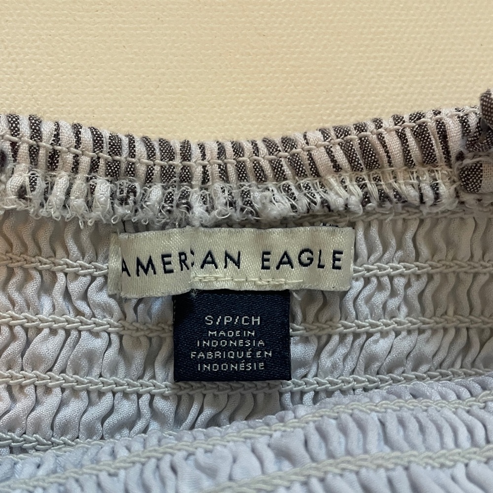 American Eagle Black Striped High Neck Smocked Jumpsuit S - Picture 3 of 17